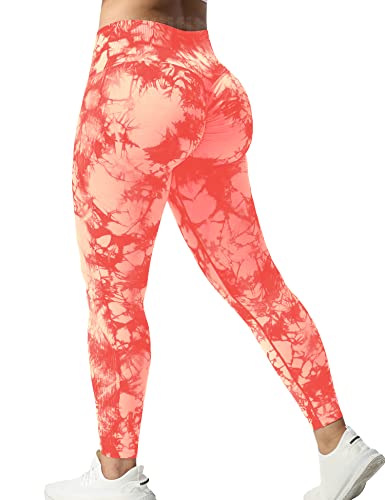 Yiifit Tie Dye Sports Leggings Damen Scrunch Butt High Waist Push Up Gym Fitness Workout Leggings Orange, Medium von Yiifit