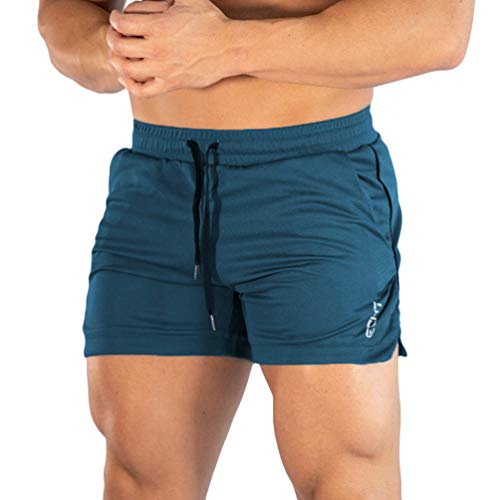 Yiiquanan Herren Fitness Sporthose Männer Sport Training Bodybuilding Sommer Shorts Gym Drawstring Kurze Hosen (Dunkel Blau, Asia M) von Yiiquanan