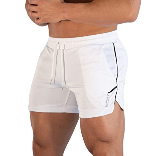 Yiiquanan Herren Fitness Sporthose Männer Sport Training Bodybuilding Sommer Shorts Gym Drawstring Kurze Hosen (Weiß, Asia M) von Yiiquanan