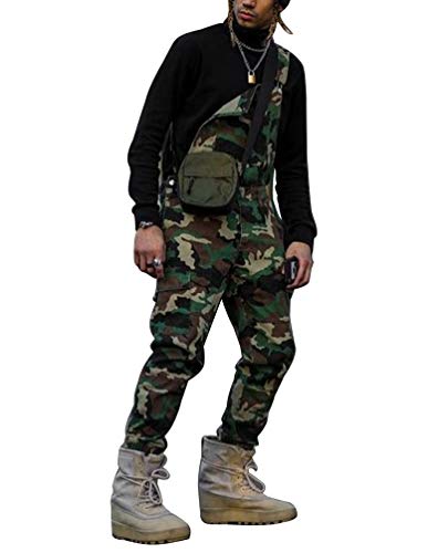 Yiiquanan Herren Lose Breit Latzhose Männer Overall Casual Jumpsuit Mehrere Taschen Groß Werkzeugbau Hose (Camouflage, Asia 2XL) von Yiiquanan