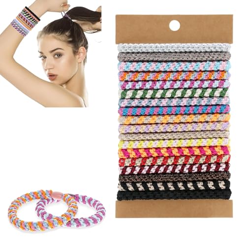 18 Stück Haargummi Original, Haargummis Mädchen Elastische Zopfgummis Bellody Haargummi Ohne Metall Geflochten Boho Haargummis Armband für Damen für Dünnes Dickes Mittleres Langes Haar, Bunte von Yiirbcz