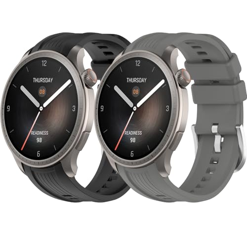 Yikamosi Kompatibel mit Amazfit Balance Armband für Frauen und Männer,22MM Schnellverschluss Weiches Silikon rostfreiem Metallverschluss Ersatzbänder für Amazfit Balance(A2286),Schwarz+Grau von Yikamosi