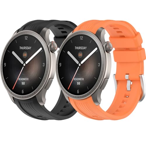 Yikamosi Kompatibel mit Amazfit Balance Armband für Frauen und Männer,22MM Schnellverschluss Weiches Silikon rostfreiem Metallverschluss Ersatzbänder für Amazfit Balance(A2286),Schwarz+Orange von Yikamosi