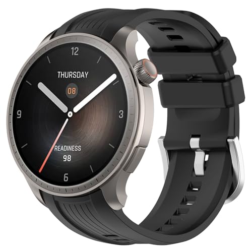 Yikamosi Kompatibel mit Amazfit Balance Armband für Frauen und Männer,22MM Schnellverschluss Weiches Silikon rostfreiem Metallverschluss Ersatzbänder für Amazfit Balance(A2286),Schwarz von Yikamosi