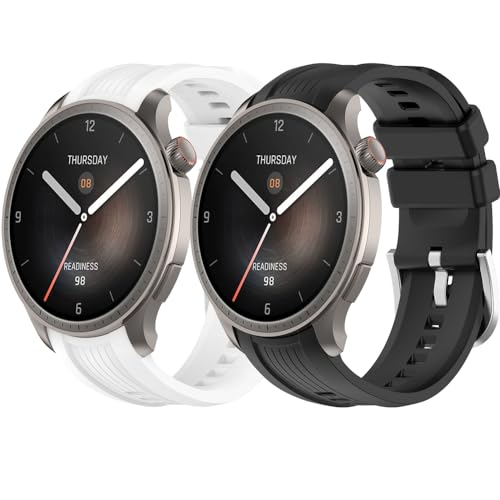 Yikamosi Kompatibel mit Amazfit Balance Armband für Frauen und Männer,22MM Schnellverschluss Weiches Silikon rostfreiem Metallverschluss Ersatzbänder für Amazfit Balance(A2286),Weiß+Schwarz von Yikamosi