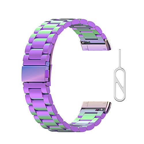 Yikamosi Kompatibel mit Fitbit Versa3 Armband/Sense Armband,Schnellverschluss Edelstahl Metall Ersatzarmband Damen Herren Wristband Uhrenarmbänder für Fitbit Versa3/Sense,Bunt von Yikamosi