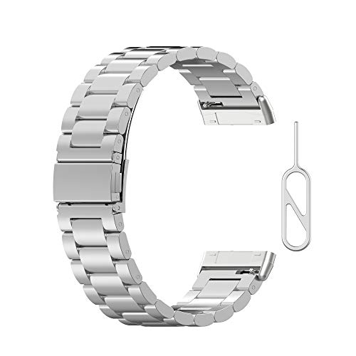 Yikamosi Kompatibel mit Fitbit Versa3 Armband/Sense Armband,Schnellverschluss Edelstahl Metall Ersatzarmband Damen Herren Wristband Uhrenarmbänder für Fitbit Versa3/Sense,Silber Yikamosi Kompatibel mit Fitbit Versa3 Armband/Sense Armband,Schnellverschluss Edelstahl Metall Ersatzarmband Damen Herren Wristband Uhrenarmbänder für Fitbit Versa3/Sense,Silber von Yikamosi