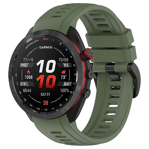 Yikamosi Kompatibel mit Garmin Approach S70 Armband für Frauen und Männer,Schnellverschluss Weiches Silikon rostfreiem Metallverschluss Ersatzbänder für Garmin Approach S70 47MM,Armeegrün von Yikamosi