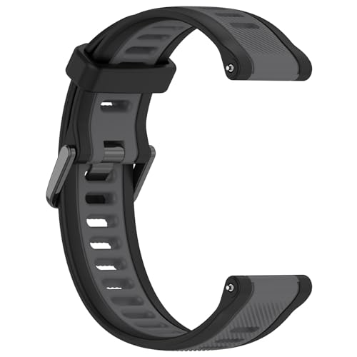 Yikamosi Kompatibel mit Garmin Forerunner 165 Armband für Frauen und Männer,Dual Color Schnellverschluss Weiches Silikon rostfreiem Metallverschluss Ersatzbänder für Forerunner 165,Schwarz/Grau von Yikamosi