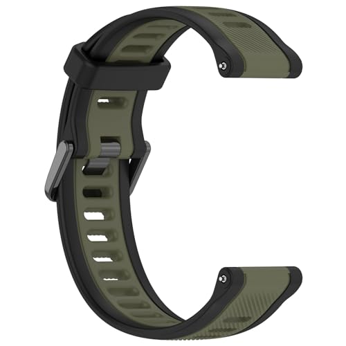 Yikamosi Kompatibel mit Garmin Forerunner 165 Armband für Frauen und Männer,Dual Color Schnellverschluss Weiches Silikon rostfreiem Metallverschluss Ersatzbänder für Forerunner 165,Schwarz/Armeegrün von Yikamosi