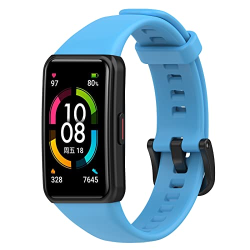 Yikamosi Kompatibel mit Honor Band 7/Band 6 Armband für Frauen und Männer,Schnellverschluss Weiches Silikon TPU schluss Ersatzbänder Kompatibel für Honor Band 7/Band 6/Huawei Band 6,Blau von Yikamosi