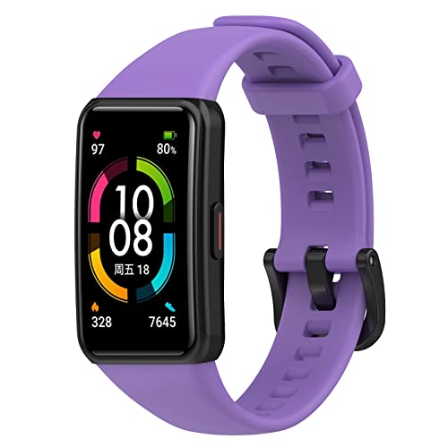 Yikamosi Kompatibel mit Honor Band 7/Band 6 Armband für Frauen und Männer,Schnellverschluss Weiches Silikon TPU schluss Ersatzbänder Kompatibel für Honor Band 7/Band 6/Huawei Band 6,Lila von Yikamosi