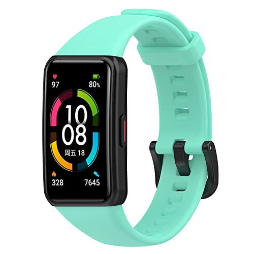 Yikamosi Kompatibel mit Honor Band 7/Band 6 Armband für Frauen und Männer,Schnellverschluss Weiches Silikon TPU schluss Ersatzbänder Kompatibel für Honor Band 7/Band 6/Huawei Band 6,Minzgrün von Yikamosi