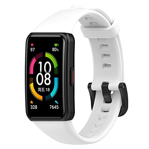 Yikamosi Kompatibel mit Honor Band 7/Band 6 Armband für Frauen und Männer,Schnellverschluss Weiches Silikon TPU schluss Ersatzbänder Kompatibel für Honor Band 7/Band 6/Huawei Band 6,Weiß von Yikamosi