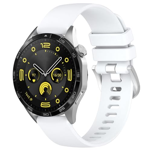 Yikamosi Kompatibel mit Huawei Watch GT4 Armband für Frauen und Männer,18MM Schnellverschluss Weiches Silikon rostfreiem Metallverschluss Ersatzbänder für Huawei Watch GT4 41MM,Weiß von Yikamosi