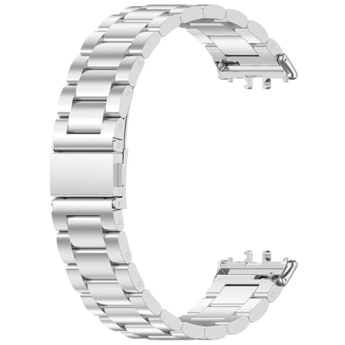 Yikamosi Kompatibel mit Samsung Galaxy Fit 3 Armband für Frauen und Männer,Schnellverschluss Edelstahl Metall Ersatzarmband Wristband Uhrenarmbänder für Galaxy Fit 3(SM-R390),Silber von Yikamosi