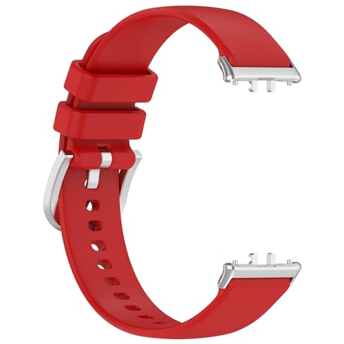 Yikamosi Kompatibel mit Samsung Galaxy Fit 3 Armband für Frauen und Männer,Schnellverschluss Weiches Silikon rostfreiem Metallverschluss Ersatzbänder für Galaxy Fit 3(SM-R390),Rot von Yikamosi
