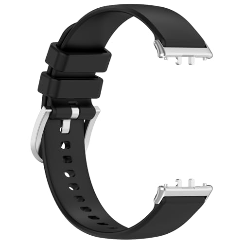 Yikamosi Kompatibel mit Samsung Galaxy Fit 3 Armband für Frauen und Männer,Schnellverschluss Weiches Silikon rostfreiem Metallverschluss Ersatzbänder für Galaxy Fit 3(SM-R390),Schwarz von Yikamosi