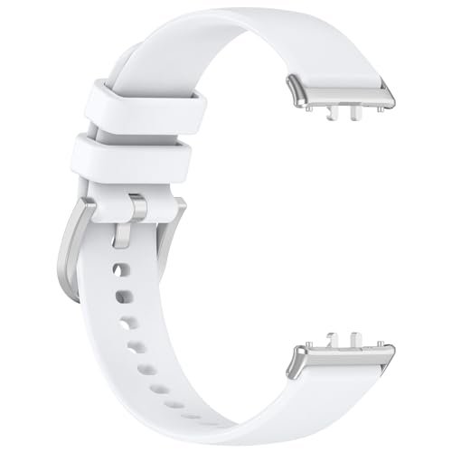 Yikamosi Kompatibel mit Samsung Galaxy Fit 3 Armband für Frauen und Männer,Schnellverschluss Weiches Silikon rostfreiem Metallverschluss Ersatzbänder für Galaxy Fit 3(SM-R390),Weiß von Yikamosi