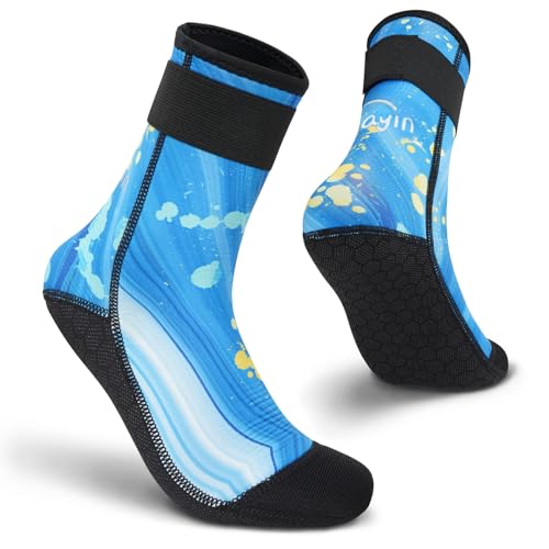 Yikayin 3mm Neoprensocken für Damen Herren, Tauchsocken rutschfeste Sohle, Warm Schwimmen Beachvolleyball Socken für Schnorcheln, Surfen, Segeln, SUP, Wassersport - Blau L von Yikayin