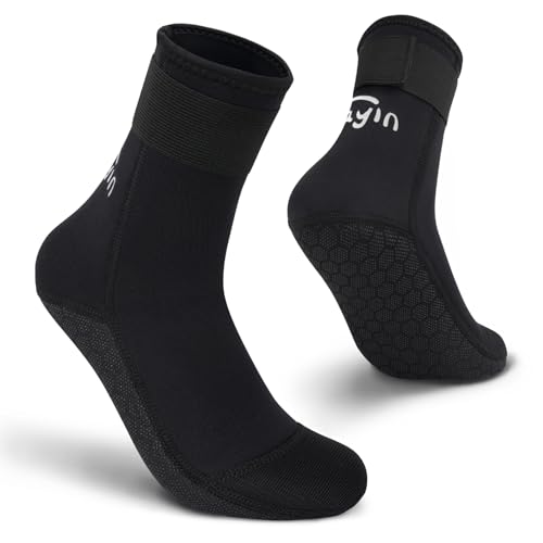 Yikayin Neoprensocken, 3mm Wattsocken Tauchsocken für Männer Damen Herren Frauen, Schwimmsocken Beachsocken für Schnorcheln Kajakfahren Jetskifahren SUP - Dunkelschwarz M von Yikayin