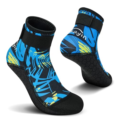 Yikayin Neoprensocken, 3mm Wattsocken Tauchsocken für Männer Damen Herren Frauen, Schwimmsocken Beachsocken für Schnorcheln Kajakfahren Jetskifahren SUP - Blau S von Yikayin