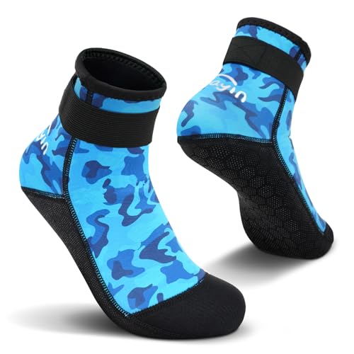 Yikayin Neoprensocken, 3mm Wattsocken Tauchsocken für Männer Damen Herren Frauen, Schwimmsocken Beachsocken für Schnorcheln Kajakfahren Jetskifahren SUP - Dunkelblau XXL von Yikayin