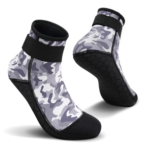 Yikayin Neoprensocken, 3mm Wattsocken Tauchsocken für Männer Damen Herren Frauen, Schwimmsocken Beachsocken für Schnorcheln Kajakfahren Jetskifahren SUP - Grau M von Yikayin