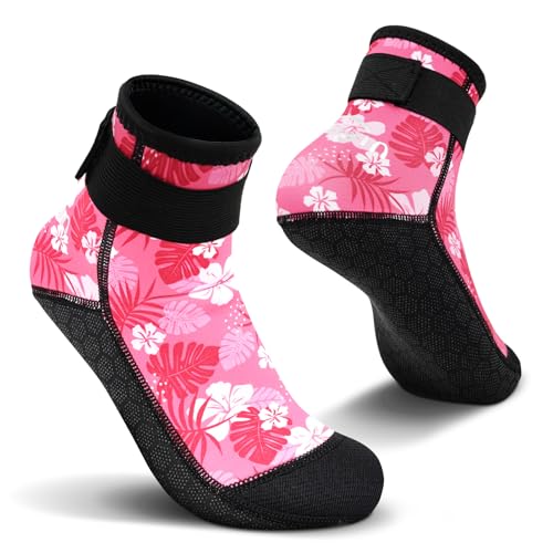 Yikayin Neoprensocken, 3mm Wattsocken Tauchsocken für Männer Damen Herren Frauen, Schwimmsocken Beachsocken für Schnorcheln Kajakfahren Jetskifahren SUP - Rosa L von Yikayin
