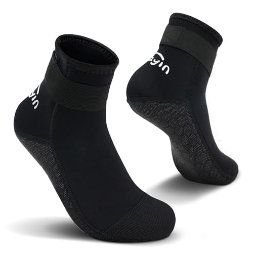 Yikayin Neoprensocken, 3mm Wattsocken Tauchsocken für Männer Damen Herren Frauen, Schwimmsocken Beachsocken für Schnorcheln Kajakfahren Jetskifahren SUP - Schwarz M von Yikayin