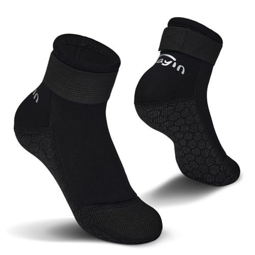 Yikayin Neoprensocken Kinder, 3mm Wassersocken Badesocken für Mädchen Jungen, Rutschfest Warmhaltend Tauchsocken Strandsocken für Strand Pool Wassersport - Schwarz 34-37 von Yikayin