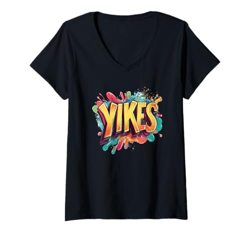 Damen Yikes Motto Kostüm für einen coolen und lässigen Look T-Shirt mit V-Ausschnitt von Yikes Outfit