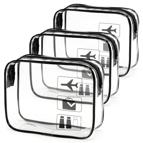 1 Liter Beutel Flugzeug Handgepäck, Kulturbeutel Transparent, Kosmetiktasche Durchsichtig, PVC Flüssigkeiten Beutel Handgepäck Reisezubehör für Männer, Frauen (3 Stück) von Yikki