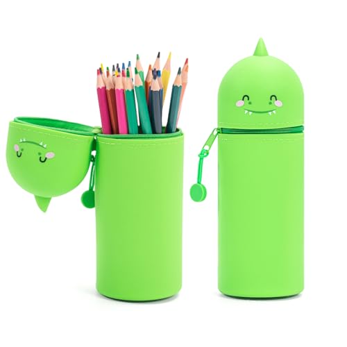 Silikon Federmäppchen Dinosaurier 2-in-1, Standfähig Mäppchen mit Reißverschluss, Cartoon Kawaii Federmappe für Buntstifte und andere Schreibwaren von Yikki