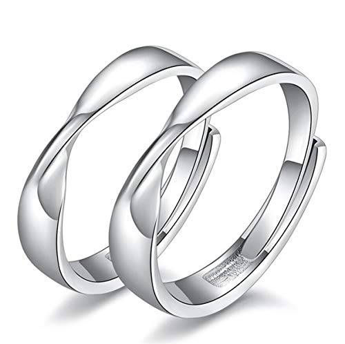 1 Paar Damen Herren Paar Ringe, 925 Sterling Silber Offen Verstellbar Einfache Partnerringe Eheringe Verlobungsring Trauringe Freundschaftsringe Valentinstag Hochzeitsring Mode Band Ring von Yikoly