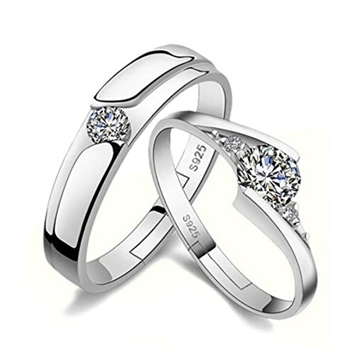 1 Paar Damen Herren Paar Ringe, 925 Sterling Silber Offen Verstellbar Mode Einfache Zirkonia Partnerringe Eheringe Verlobungsring Trauringe Glitzer Valentinstag Hochzeitsring Band Ring Hypoallergen von Yikoly