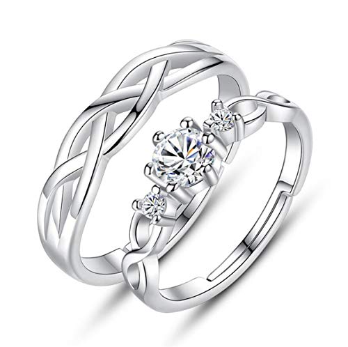 1 Paar Damen Herren Paar Ringe Partnerringe Eheringe 925 Sterling Silber Schmal Cross Linie Glitter Zirkonia Verlobungsring Trauringe Hochzeitsring mode Band Ring Offen Verstellbar von Yikoly