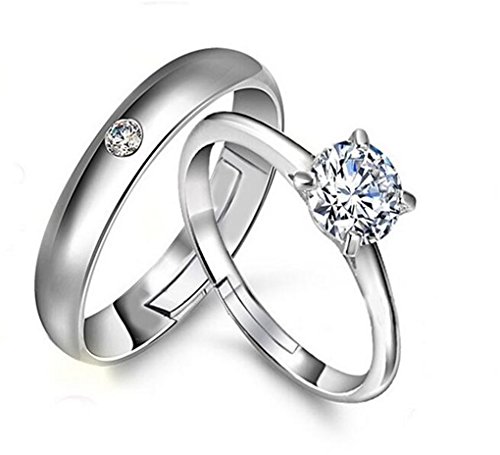 1 Paar Ringe Damen Herren Trauringe 925 Sterling Silber Offen Verstellbar Glitter Zirkonia Einfache Partnerringe Verlobungsring Hochzeitsring Freundschaftsringe Eheringe Bandring von Yikoly