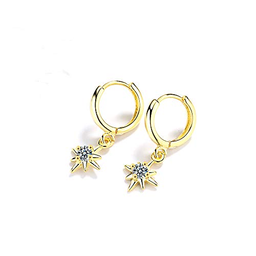 Damen Creolen Silber Damen Ohrringe 925 Sterling Silber Einfache Lange Sonnen Anhänger Glitzer Mode Studs Ohrschmuck für Frauen Mädchen (Golden) von Yikoly