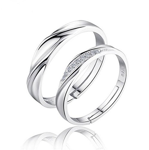 Damen & Herren Trauringe Paar Ringe 925 Sterling Silber Offen Verstellbar Einfache Zirkonia Verlobungsring Hochzeitsring Band Ring Partnerringe Engagement Jubiläum Geschenk von Yikoly