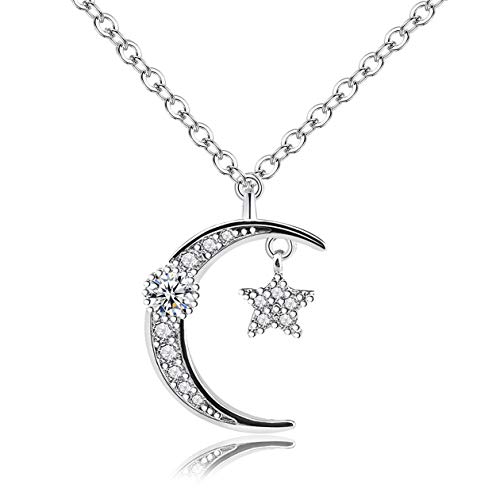 Halskette Damen Mädchen Kette Silber 925 mit Anhänger Sterne Mond Kurz Y-Kette Charm Halsreif Hypoallergen von Yikoly