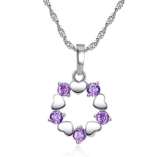 Herzkette Silber 925 Kette Damen Halskette Zirkonia Anhänger Herz Blumen-Ring Silberkette Einfache Y-Kette Schmuck für Frau Frauen Freundin (Violet) von Yikoly