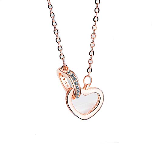 Kette Damen Halskette 925 Silber mit Anhänger Zirkonia Dopple Cross Herz Einfache Y-Kette Glitter Charm Collier Rose Gold Schmuck für Frauen Mädchen Freundin von Yikoly