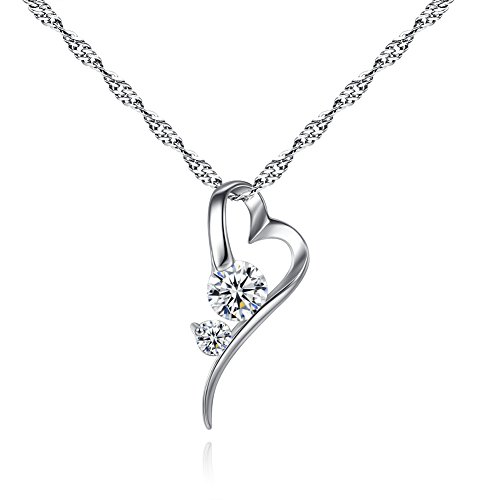 Kette Damen Halskette 925 Sterling Silber Flash-Zirkon-Schlüsselbeinkette Herz und Herz Anhänger Halskette Halskette von Yikoly