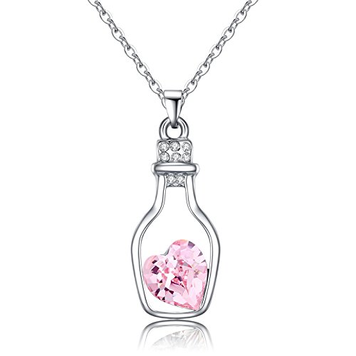 Kette Damen Halskette 925er Sterling Silber mit Anhänger Herz Kristall,Mädchen Frauen Wunschflasche Y-Kette Schmuck (Pink) von Yikoly