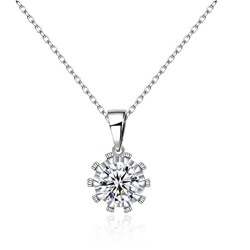 Kette Damen Halskette 925er Sterling Silber mit Anhänger Kreis Kristall Bling Collier,Mädchen Frauen Mode Y-Kette Schmuck von Yikoly