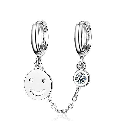 Yikoly 1 Paare Ohrringe Damen Silber 925 Creolen Einfache Smiley glücklich mit Zirkonia Ohrstecker Mode Lange Hoop Dopple Ohrloch Ohrschmuck von Yikoly