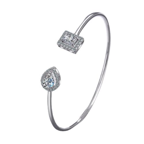 Yikoly Armband Silber 925 süße AAA Zirkonia Tropfen Quadrat Strass offen Mode Glitzer Charm Armreif Handkette Einstellbar von Yikoly