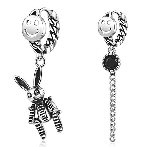 Yikoly Damen Creolen Ohrringe Silber 925 Einfache Retro Runden Smiley Bling Tassel Anhänger Mode Ohrstecker Hoop für Frauen Mädchen von Yikoly