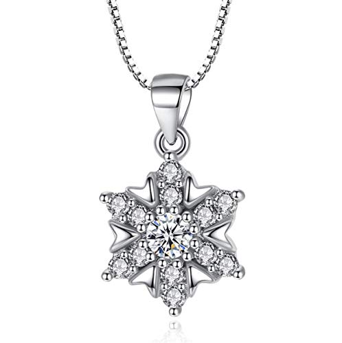 Yikoly Damen Mädchen Halskette 925 Silber Zirkonia Glitzer Glückliche Schneeflocke Anhänger mode Charm Y-Kette Collier Jahrestag Geschenke Sommer Schmuck Verstellbar von Yikoly